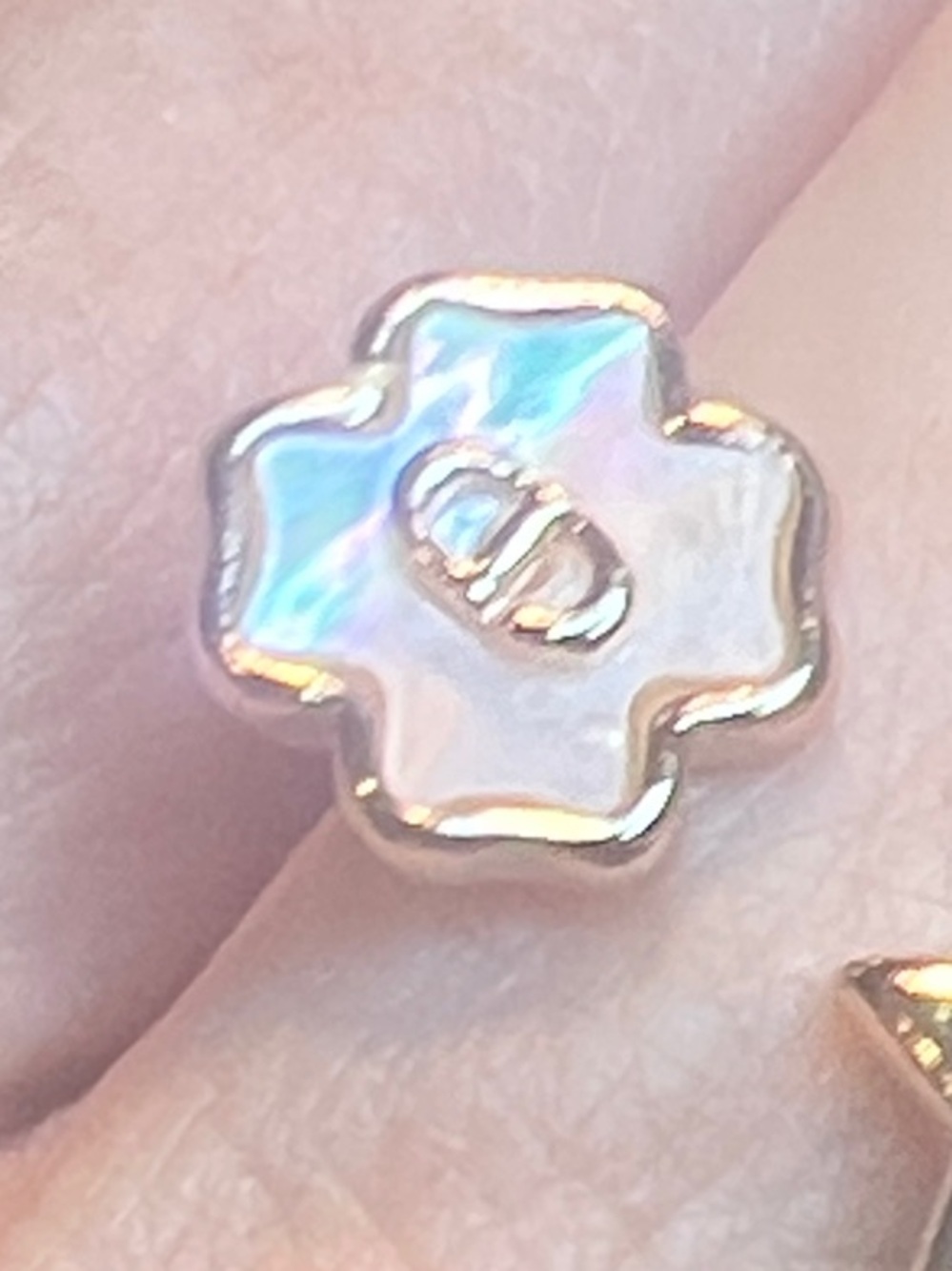 Rose Gold Flower Ring with Iridescent White Inlay